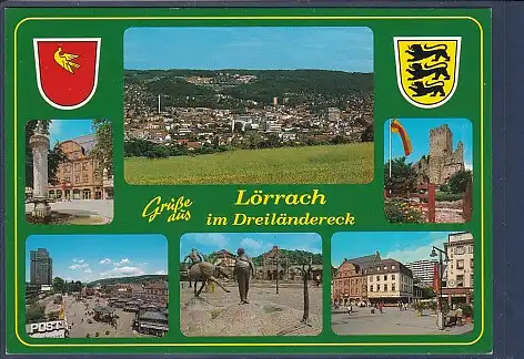 Wappen AK Grüße aus Lörrach im Dreiländereck 6.Ansichten 2000