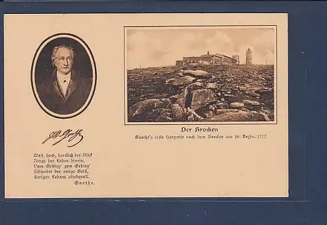 AK Der Brocken Goethes erste Harzreise nach dem Brocken 1923