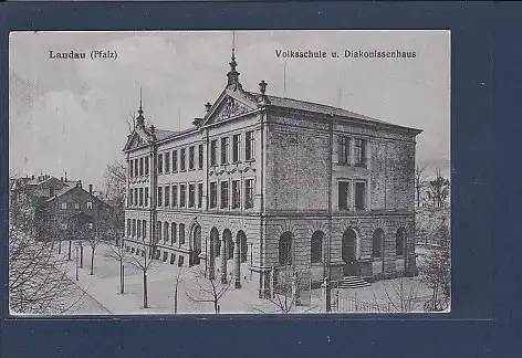 AK Landau ( Pfalz) Volksschule u. Diakonissenhaus 1919