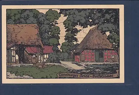 AK Lüneburger Heide Dorfstrasse 1920 Stein Zeichnung