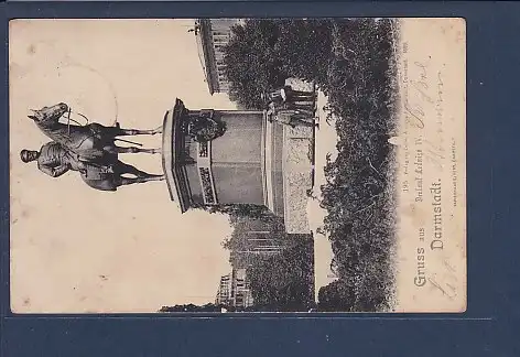 AK Gruss aus Darmstadt Denkmal Ludwigs IV 1900