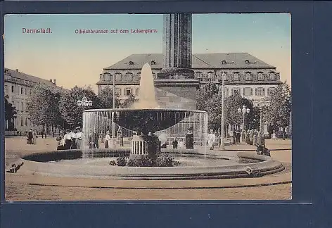 AK Darmstadt Olbrichbrunnen auf dem Luisenplatz 1918