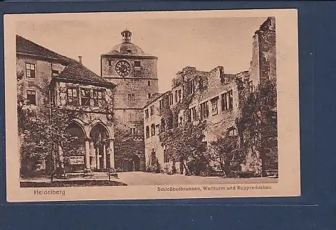 AK Heidelberg Schloßhofbrunnen Wartturm und Rupprechtsbau 1920