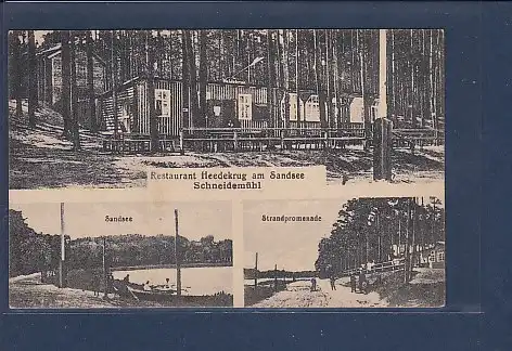 AK Restaurant Heedekrug am Sandsee Schneidemühl 3.Ansichten 1920