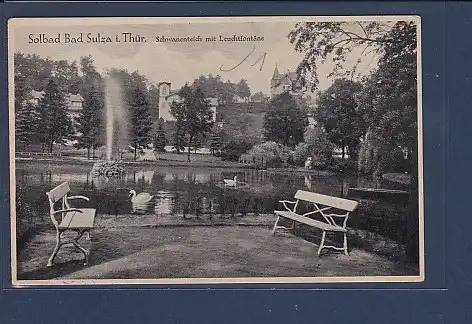 AK Solbad Bad Sulza Schwanenteich mit Leuchtfontäne 1930