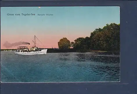 Metallic AK Gruss vom Tegeler See Dampfer Blücher 1928