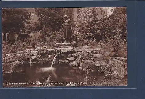 AK Berlin Wilmersdorf Gänselieselbrunnen auf dem Nikolsburger Platz 1930