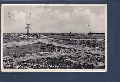 AK Ostseebad Swinemünde West Mole mit Überschwemmung  1932