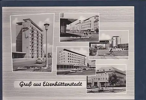AK Gruß aus Eisenhüttenstadt 5.Ansichten Hochhaus Karl Marx Straße 1965