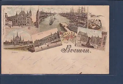 AK Litho Gruss aus Bremen 5.Ansichten Bahnhof 1897