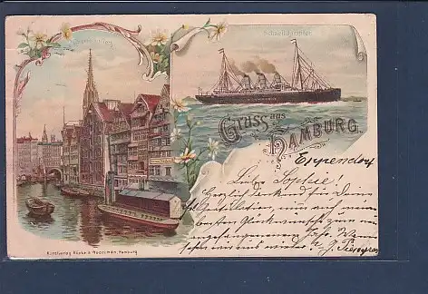 AK Litho Gruss aus Hamburg 2.Ansichten Catharinenfleth 1899