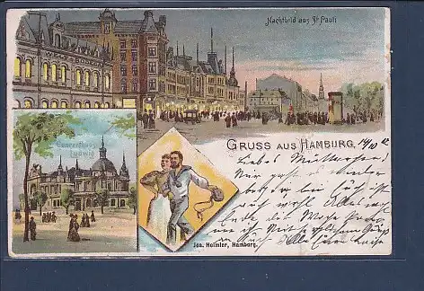AK Litho Gruss aus Hamburg 3.Ansichten Concerthaus Ludwig 1900