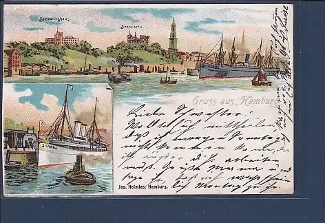 AK Litho Gruss aus Hamburg 2.Ansichten Seemannshaus Seewarte 1902