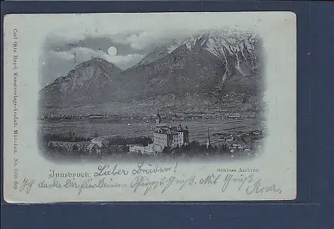 Mondschein AK Innsbruck Schloss Ambras 1909