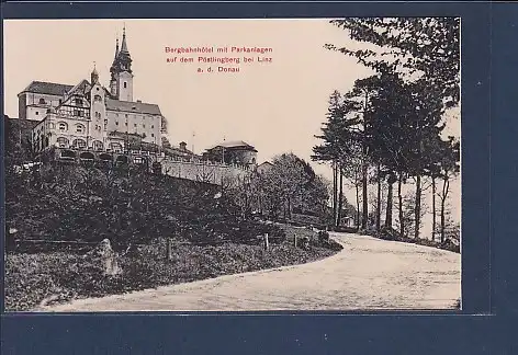 AK Bergbahnhotel mit Parkanlagen auf dem Pöstlingberg bei Linz 1910
