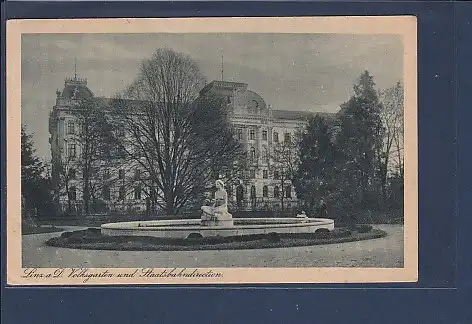 AK Linz a.D. Volksgarten und Staatsbahndirection 1923