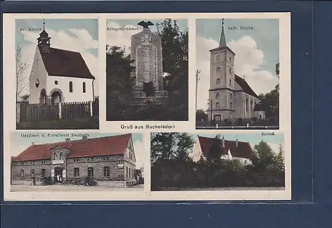AK Gruß aus Buchelsdorf 5.Ansichten Gasthaus u. Fleischerei Swoboda 1934
