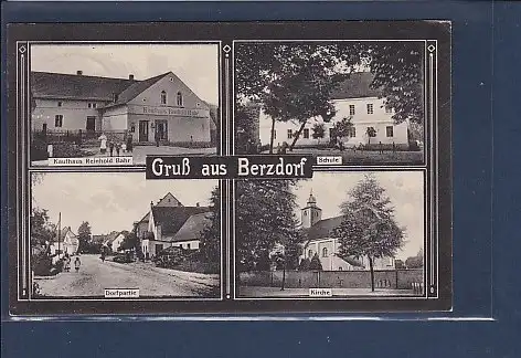 AK Gruß aus Berzdorf 4.Ansichten Kaufhaus - Schule 1933