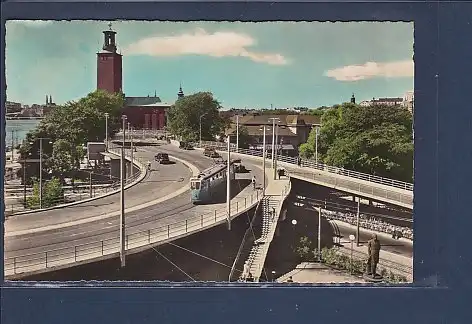 AK Stockholm Stadshuset och viadukten över Tegelbacken 1958