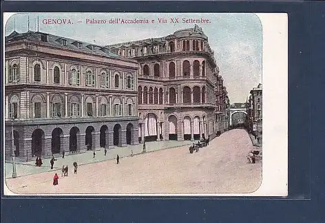 AK Genova - Palazzo dell Accademie e Via XX Settembre 1920