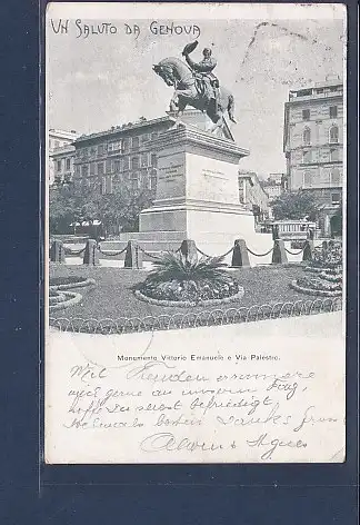 AK Un Saluto Da Genova Monumento Vittorio Emanuele e Via Palestro 1901