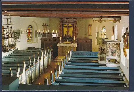 AK Hallig Hooge Kircheninneres Gemeindegestühl 1980