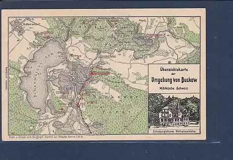 AK Übersichtskarte der Umgebung von Buckow Märkische Schweiz Erholungsheim 1920