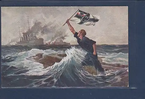 AK Der letzte Mann Aus dem Heldenkampf in der Seeschlacht 1914