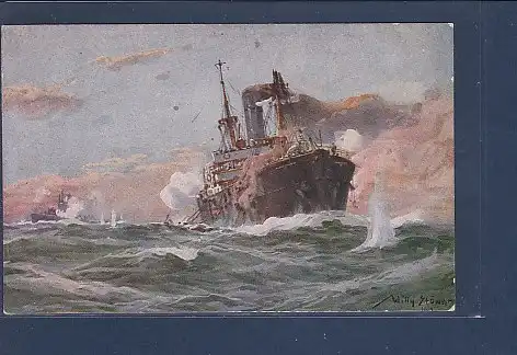 AK Deutsches U.Boot im Gefecht mit einem bewaffneten Handelsdampfer im Sperrgebiet 1917