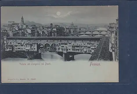 Mondschein AK Firenze Veduta dei Lungarni coi Ponti 1910