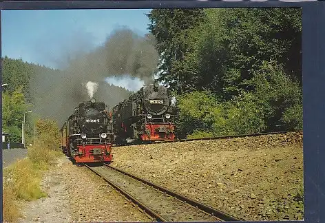 AK Doppelausfahrt aus dem Bf Alexisbad Rechts nach Harzgerode Links nach Silberhütte 1990