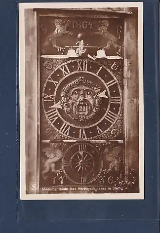 AK Monumentaluhr des Herzogschlosses in Stettin 1930