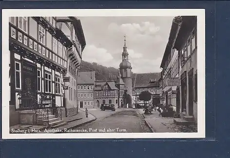 AK Stolberg Apotheke Rathausecke Post und alter Turm 1933