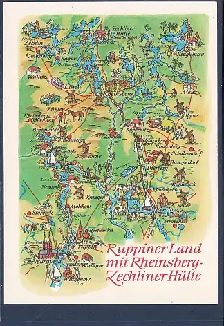 AK Landkarte Ruppiner Land mit Rheinsberg Zechliner Hütte 1978