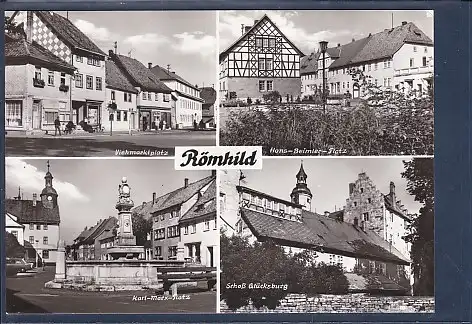 [Ansichtskarte] AK Römhild 4.Ansichten Viehmarktplatz - Hans Beimler Platz 1985. 