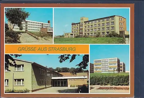 [Ansichtskarte] AK Grüsse aus Strasburg 4.Ansichten Poliklinik - Betriebsberufsschule 1985. 