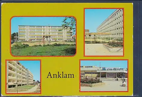 [Ansichtskarte] AK Anklam 4.Ansichten HO Kaufhalle - Wilhelm Pieck Oberschule 1986. 