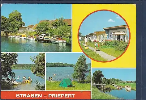 [Ansichtskarte] AK Strasen Priepert 5.Ansichten Schleuse - Bungalowsiedlung 1990. 