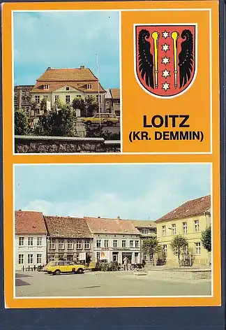 [Ansichtskarte] AK Loitz 2.Ansichten Rathaus - Markt 1985. 
