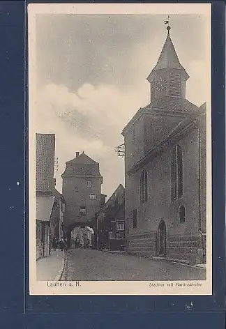 [Ansichtskarte] AK Lauffen a.N. Stadttor mit Martinskirche 1930. 