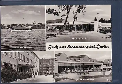 [Ansichtskarte] AK Gruß aus Strausberg bei Berlin 4.Ansichten HO Kaufhalle - Oberschule 1973. 