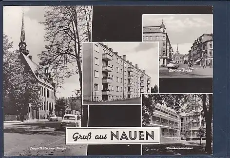 [Ansichtskarte] AK Gruß aus Nauen 4.Ansichten Berliner Straße - Ernst Thälmann Straße 1966. 