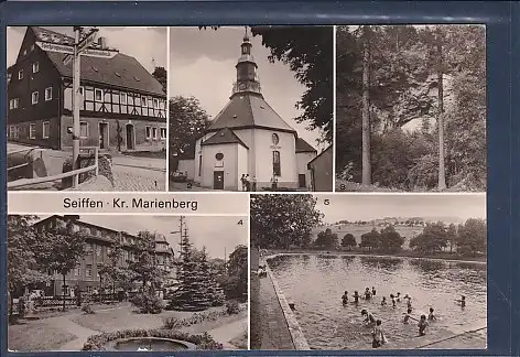 [Ansichtskarte] AK Seiffen Kr. Marienberg 5.Ansichten Rundkirche - Freibad 1982. 