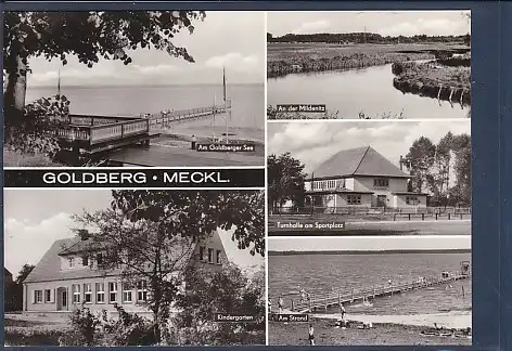 [Ansichtskarte] AK Goldberg Meckl. 5.Ansichten Turnhalle am Sportplatz 1977. 