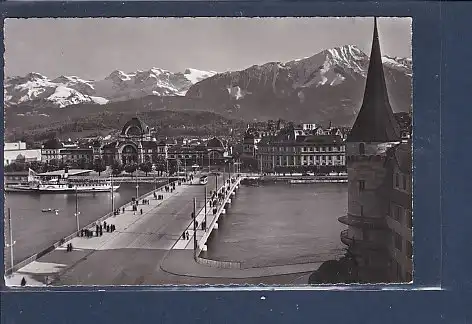 [Ansichtskarte] AK Luzern Seebrücke u. Bahnhof mit den Alpen 1960. 
