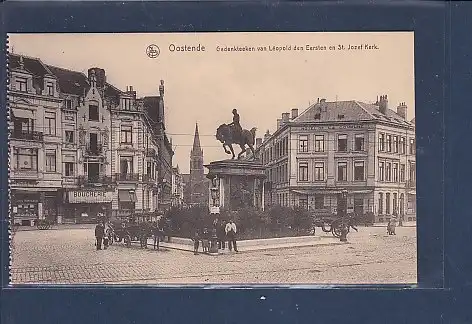 [Ansichtskarte] AK Oostende Gedenkteeken van Leopold den Eersten en St Jozef Kerk 1920. 
