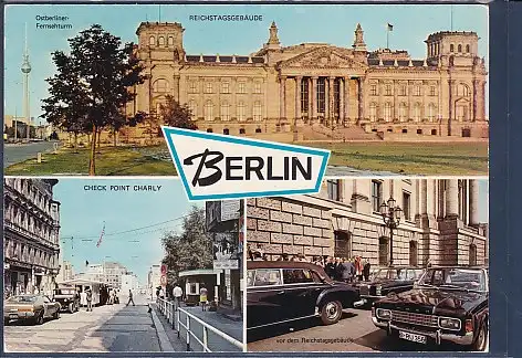 [Ansichtskarte] AK Berlin 3.Ansichten Check Point Charly - vor dem Reichstag 1977. 