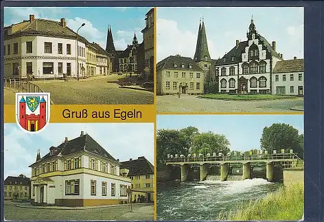 [Ansichtskarte] AK Gruß aus Egeln 4.Ansichten Cafe Markteck - Ambulatorium 1990. 