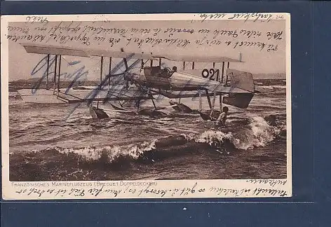 [Ansichtskarte] AK Französisches Marineflugzeug ( Breguet Doppeldecker) 1916. 
