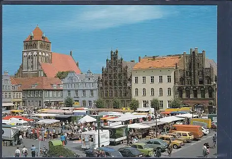 [Ansichtskarte] AK Hansestadt Greifswald Markt mit Marienkirche 1990. 